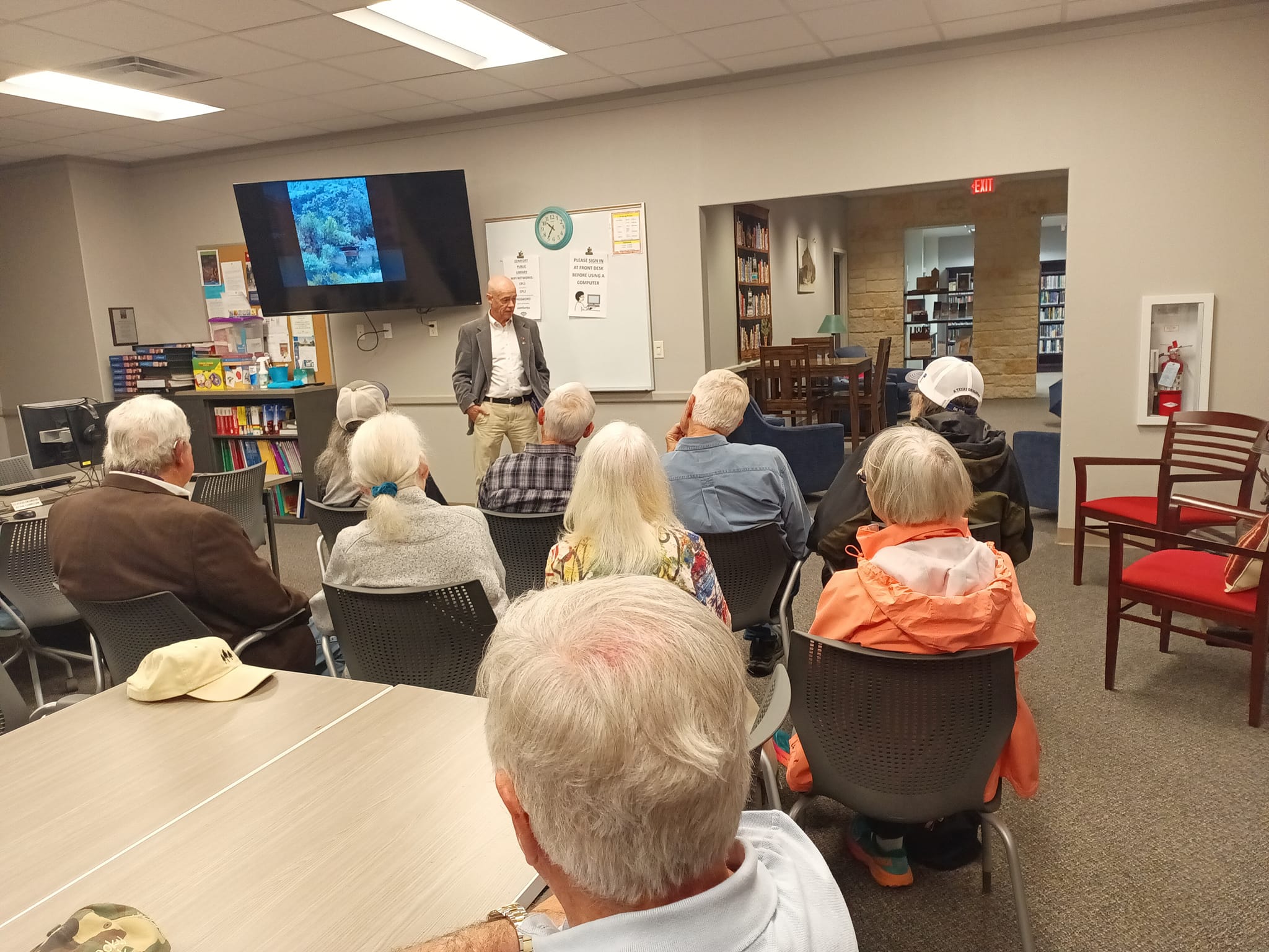 Author Ben H. English addresses a group of fans at the Comfort Public Library.